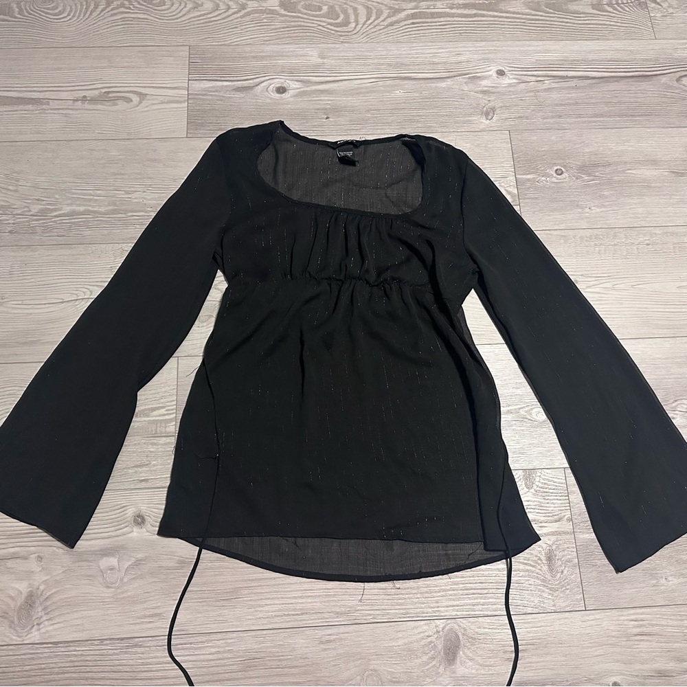 Vintage Y2K ANXIETY black sheer striped tie back bell sleeve top size M